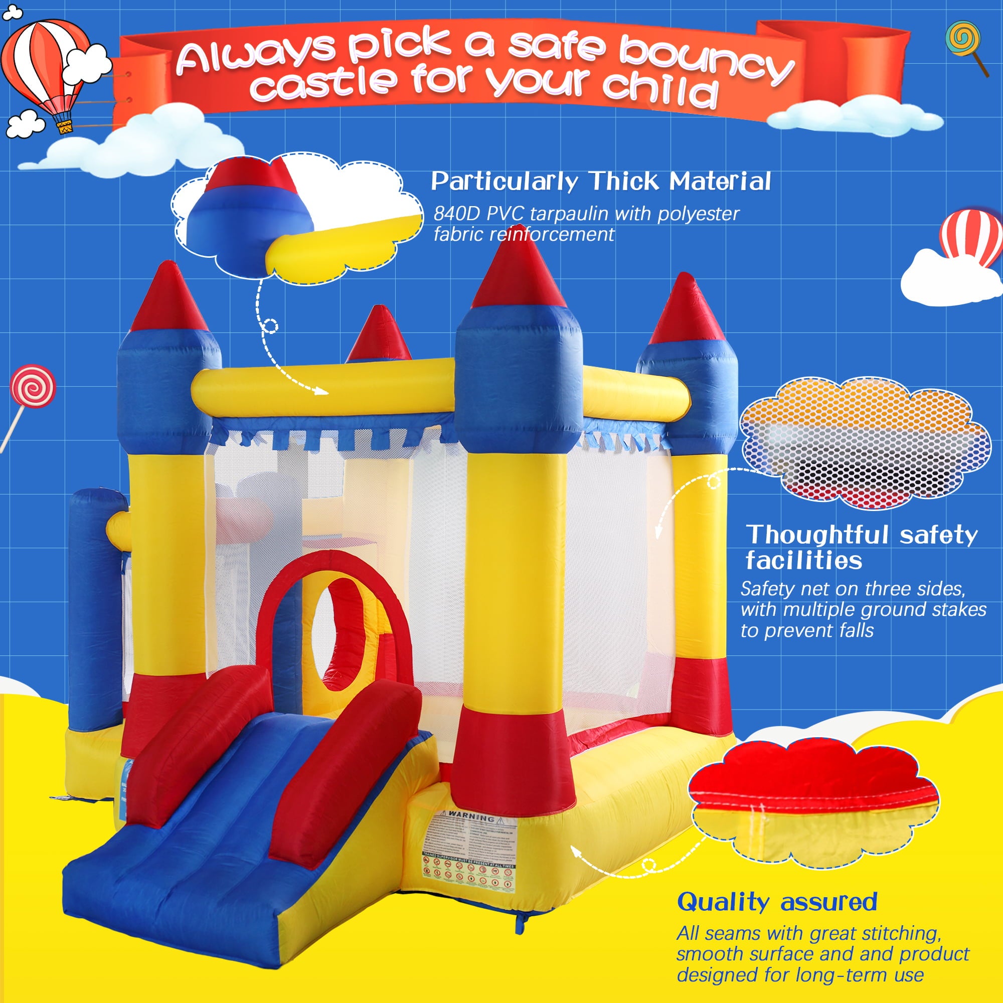 Tobbi Kids Large Inflatable Bounce House Jumping Castle Without Blower