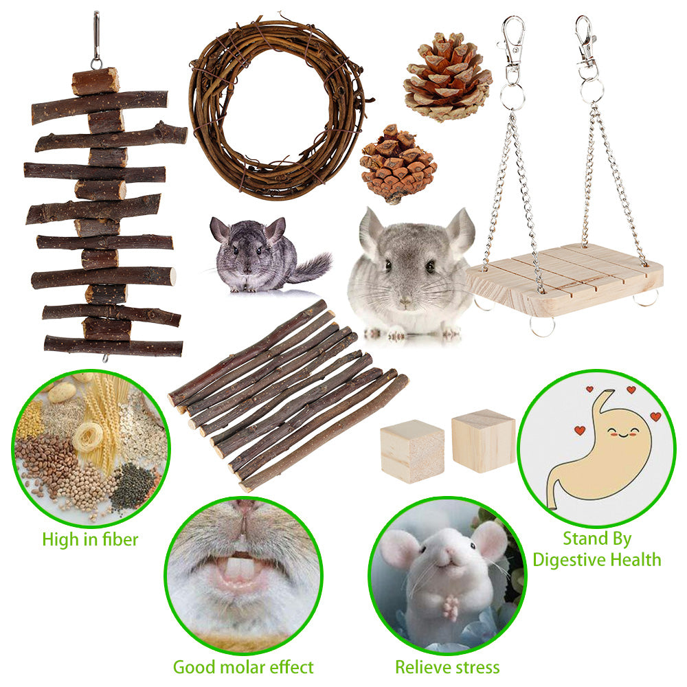 Willstar Wooden Hamster Chew Toy Set Gerbil Rabbit Guinea Pig Pet Playing Sports Accessories Dental Care