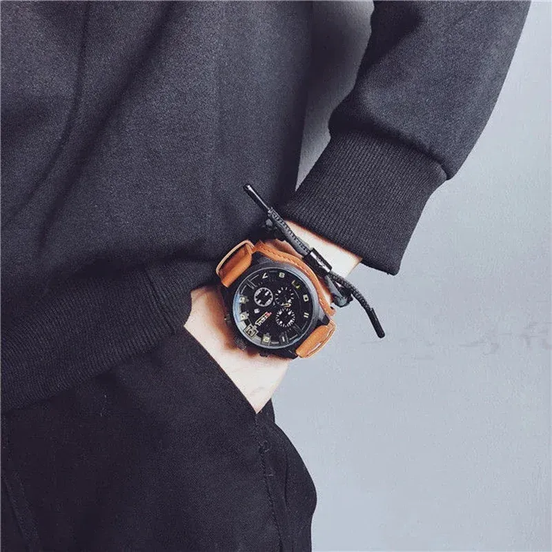 LIUYANGTIAN Retro Men's Watches High-end Luxury Man Watch PU Leather Strap Date Business Quartz Watch Big Dial Military tactical Wristwatch