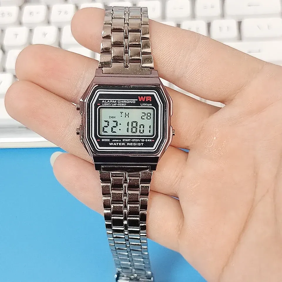 LIUYANGTIAN Elegant Digital Watch For Women Gold Silver Stainless Steel Business Ladies Electronic Wrist Watches Man Clock Zegarek Damski