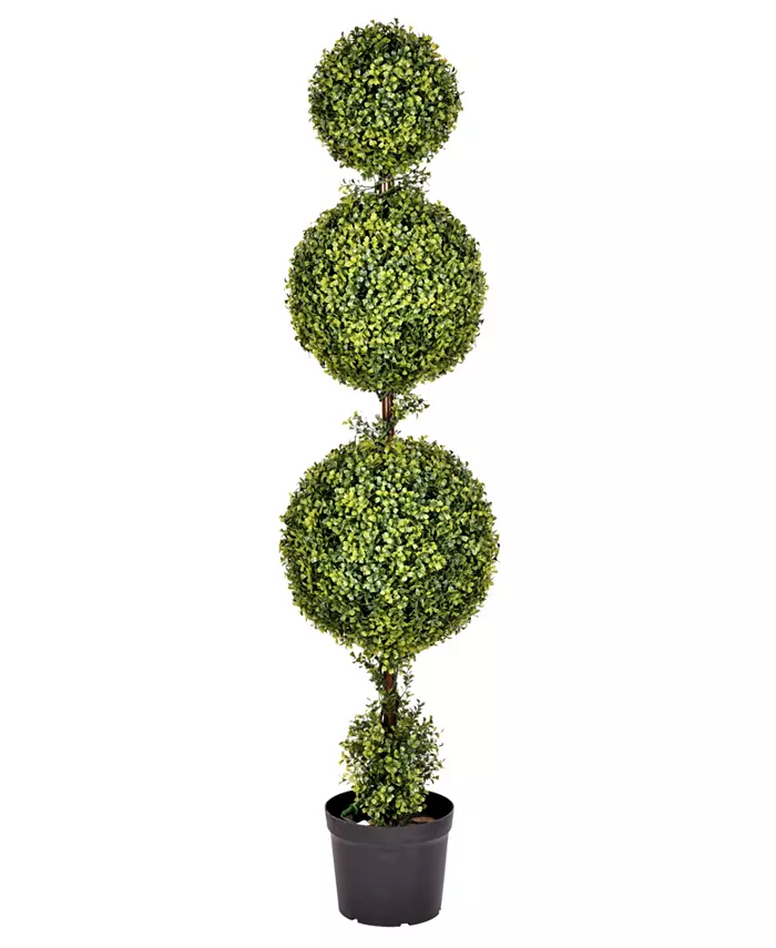 Vickerman 5' Artificial Potted Triple Ball Green Boxwood Topiary