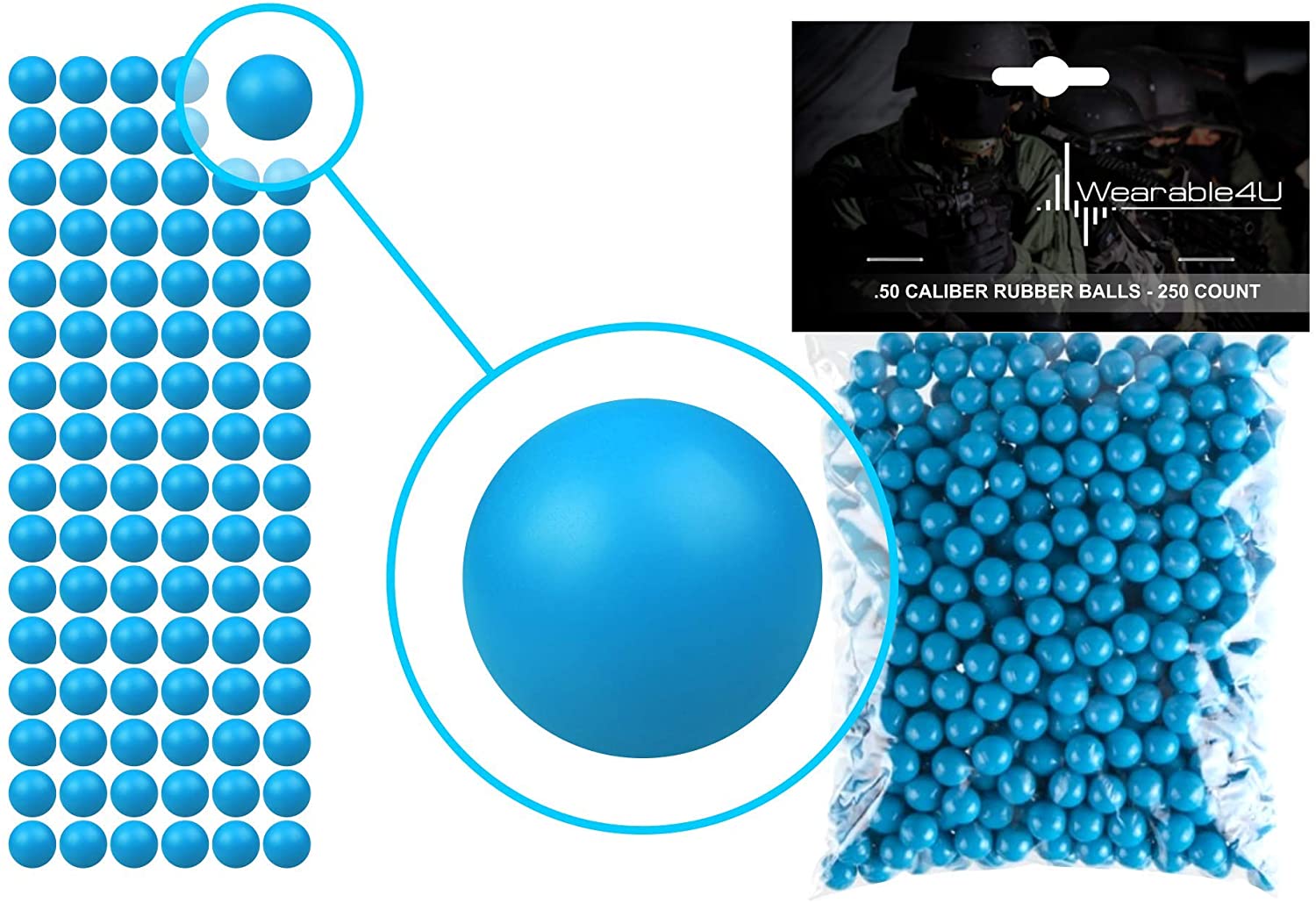 Wearable4U New Reusable Training Soft Rubber Balls 250 pack .50 Caliber (Blue Color)