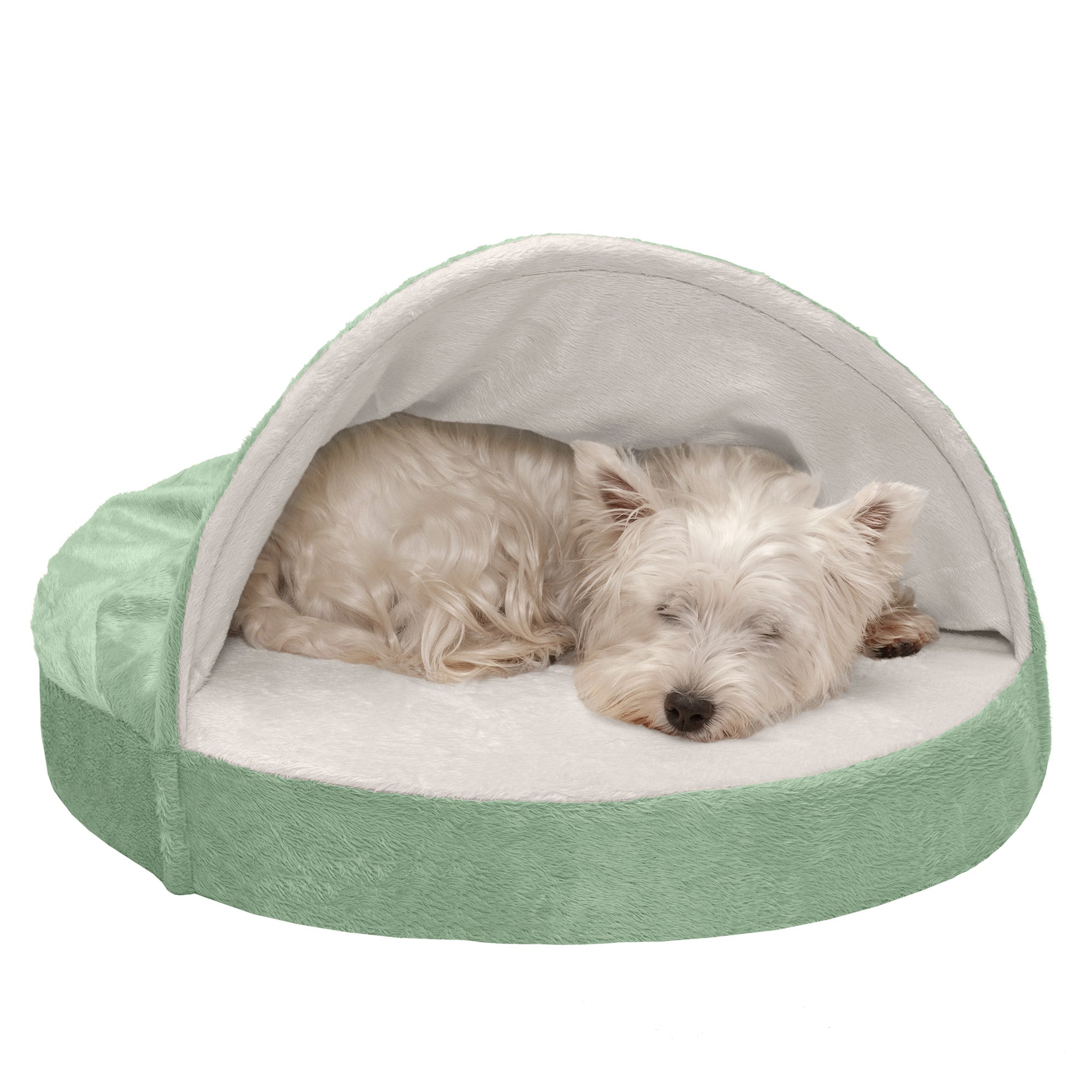 FurHaven | Cooling Gel Microvelvet Snuggery Pet Bed for Dogs and Cats， Sage， 26-Inch