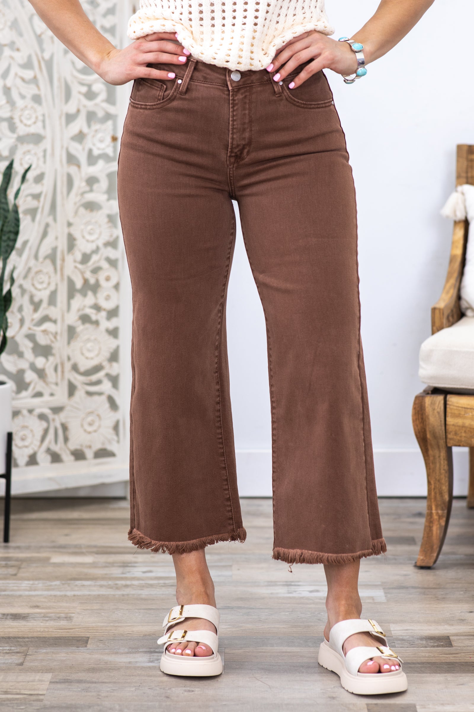 Risen Espresso Wide Leg Tummy Control Jeans