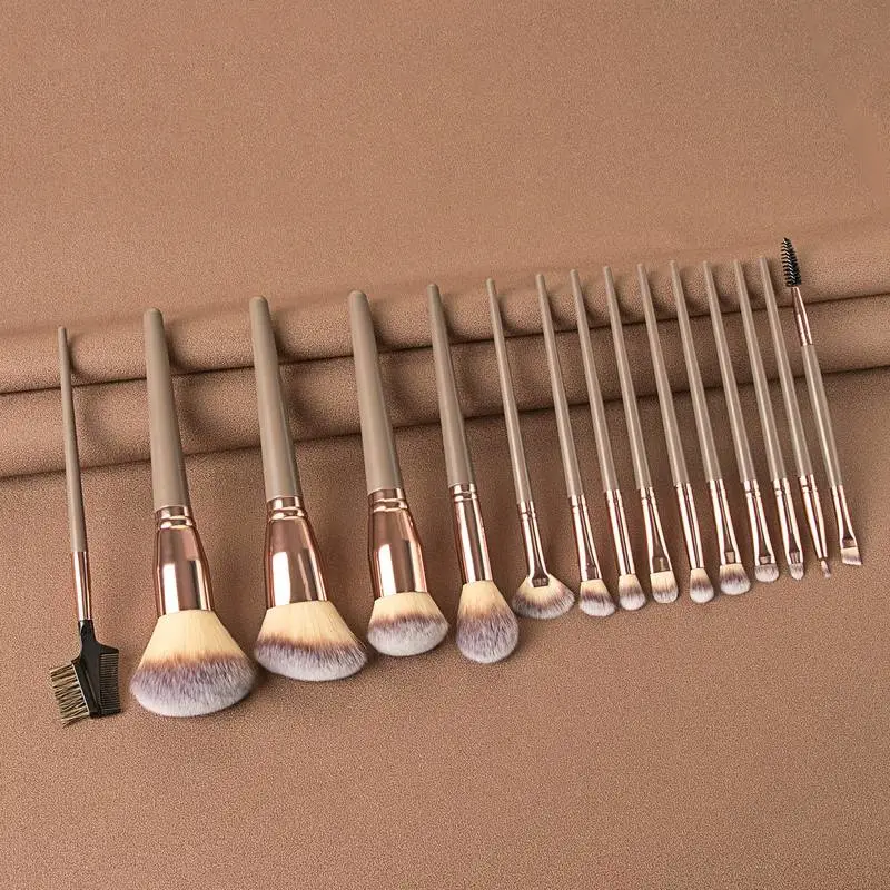 15 Pcs Premium Synthetic Foundation Brush Blending Face Powder Makeup Brush Set
