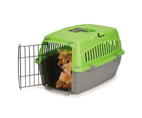 Small Dog Cat Pet Travel Crate Lightweight Pet Carrier Plastic and Wire Kennel Cab(Small Kiwi)