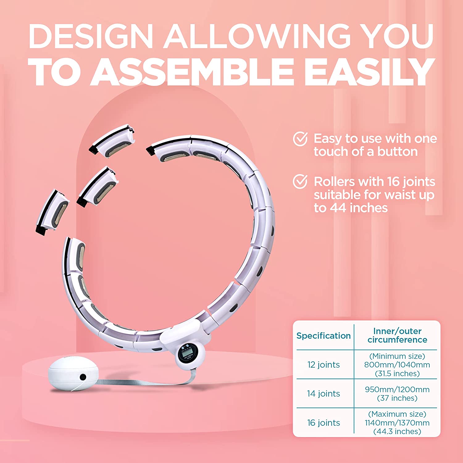 Smart Weighted Hula Hoop for Exercise – Weighted Infinity Hoop for Abs and Hips with Digital Counter – Quiet， Adjustable Smart Hula Hoop for Waist Sizes 31–44 Inches – Home Workout Equipment by generic