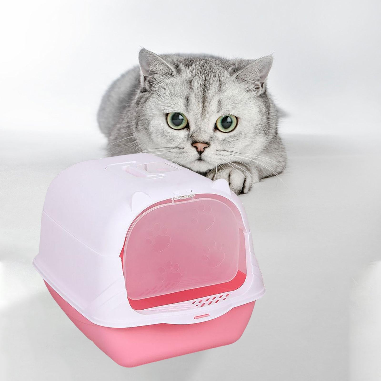 High Sided Pet Litter Tray Enclosed Potty Toilet with Gate Hooded Cat Litter Box Pink