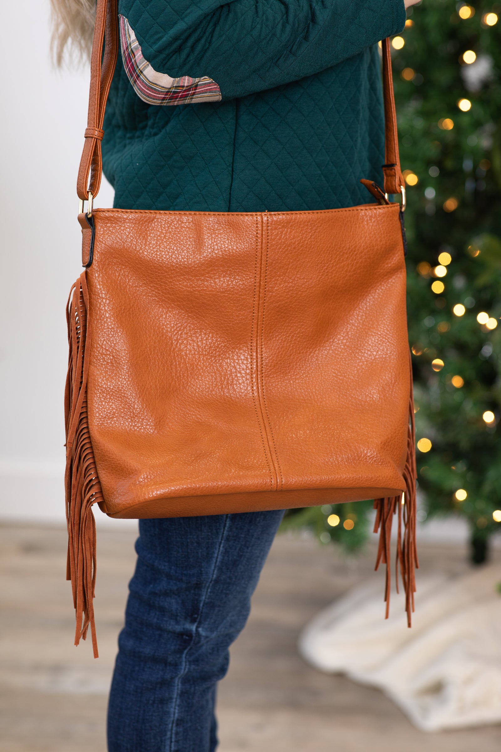 Cognac Fringe Trim Handbag