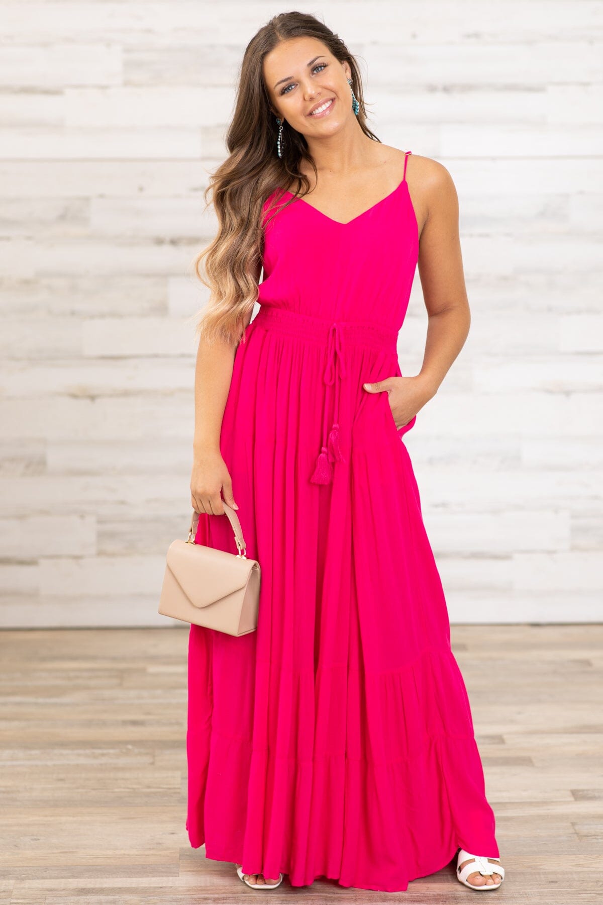 Hot Pink Elastic Waist Jumpsuit