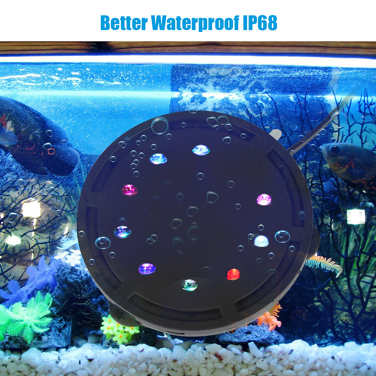 Aquarium Bubbler LED Light Air Stone Lamp Colorful Underwater Round Fish Tank