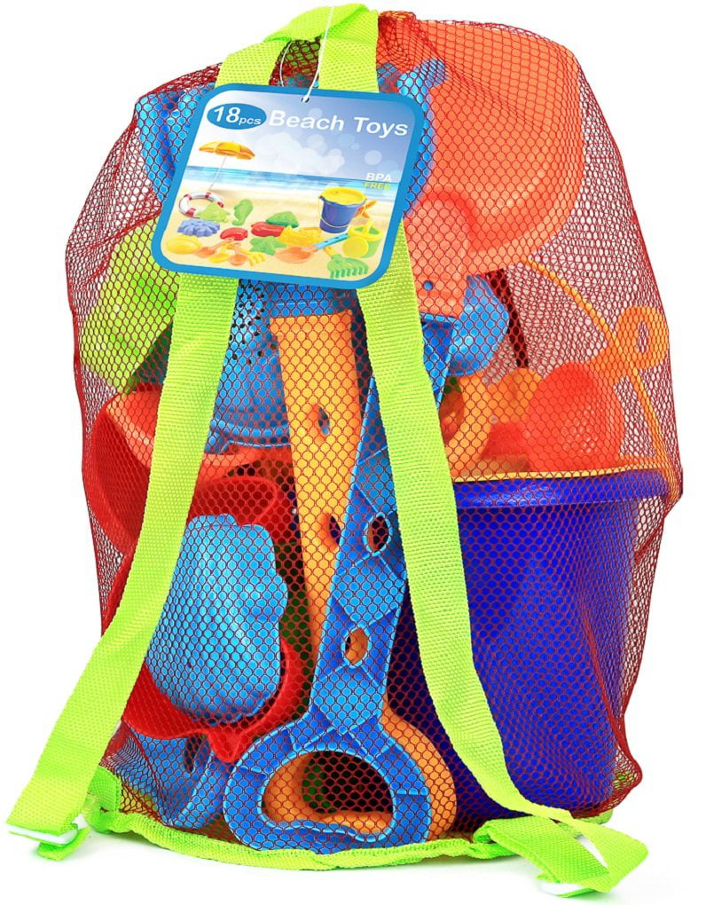 Click N Play 18 Piece Beach sand Toy Set, Bucket, Shovels, Rakes, Sand Wheel, Watering Can, Molds,