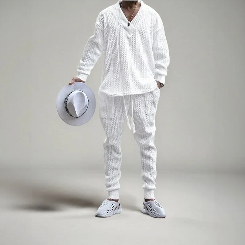 Conjunto Masculino EliteWear™ em Malha Trançada Estruturada / Para Homens que Valorizam Conforto e Presença!