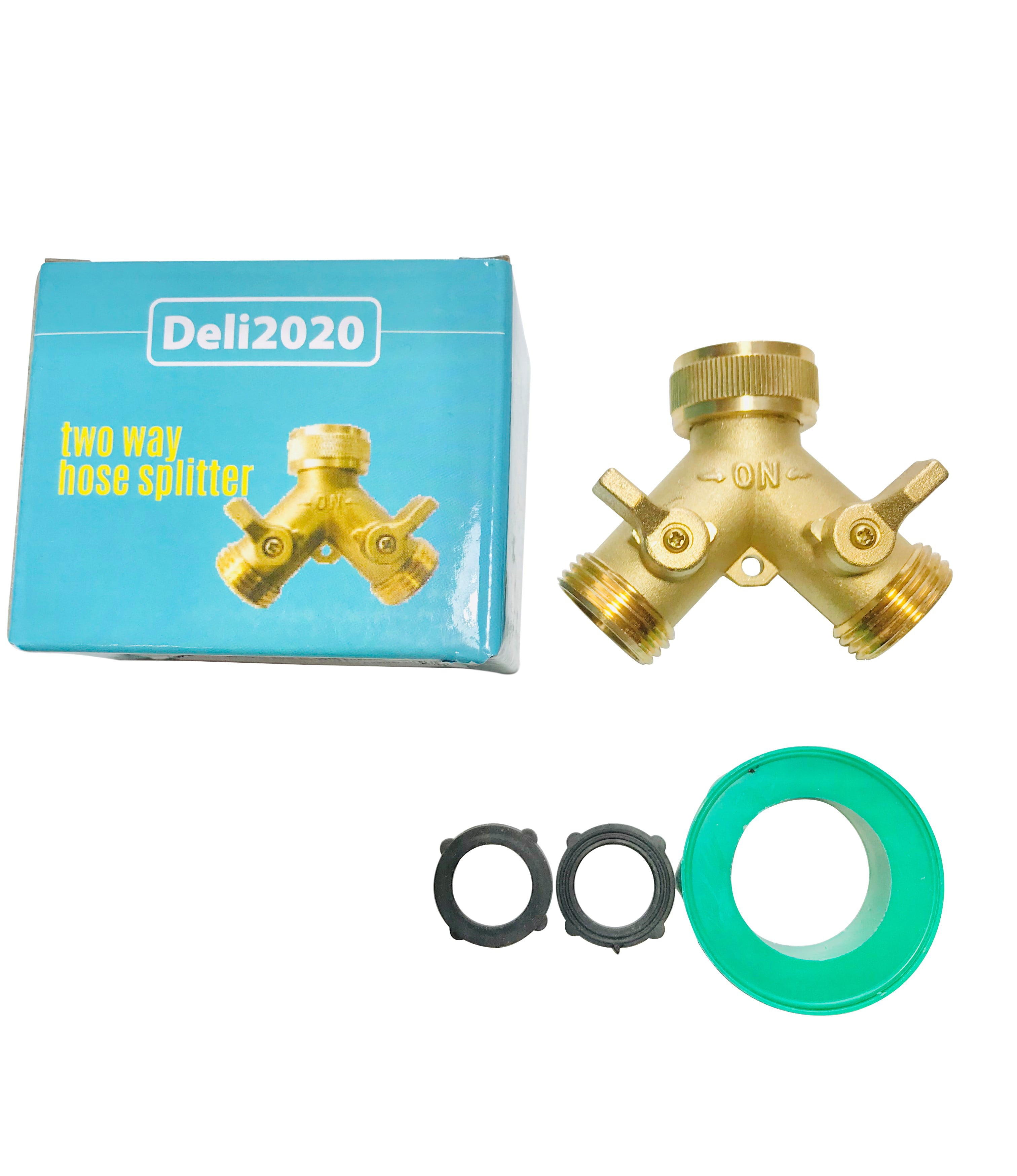 Deli2020 Brass Garden Hose Y Splitter (2 Way Shut-off)， 3/4