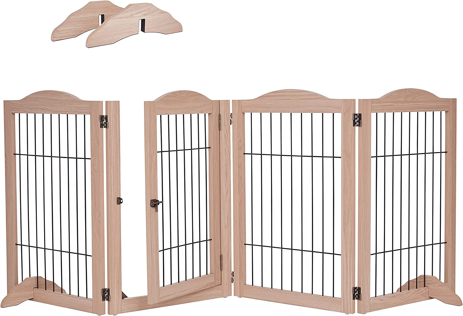 Arf Pets Freestanding Dog Gate， 4 Panel 360° Configurable Pet Wooden Fence