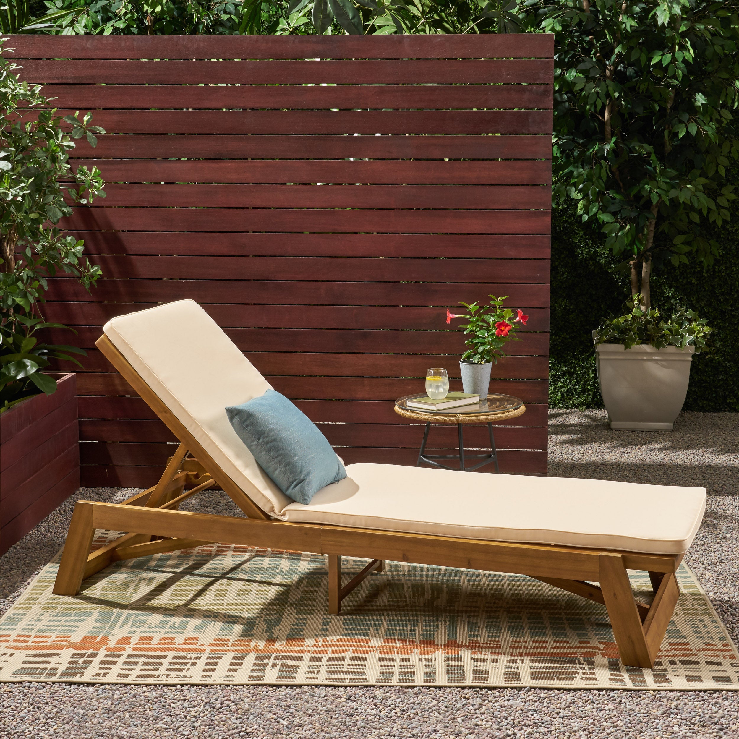 Adelaide Outdoor Acacia Wood Chaise Lounge and Cushion Set
