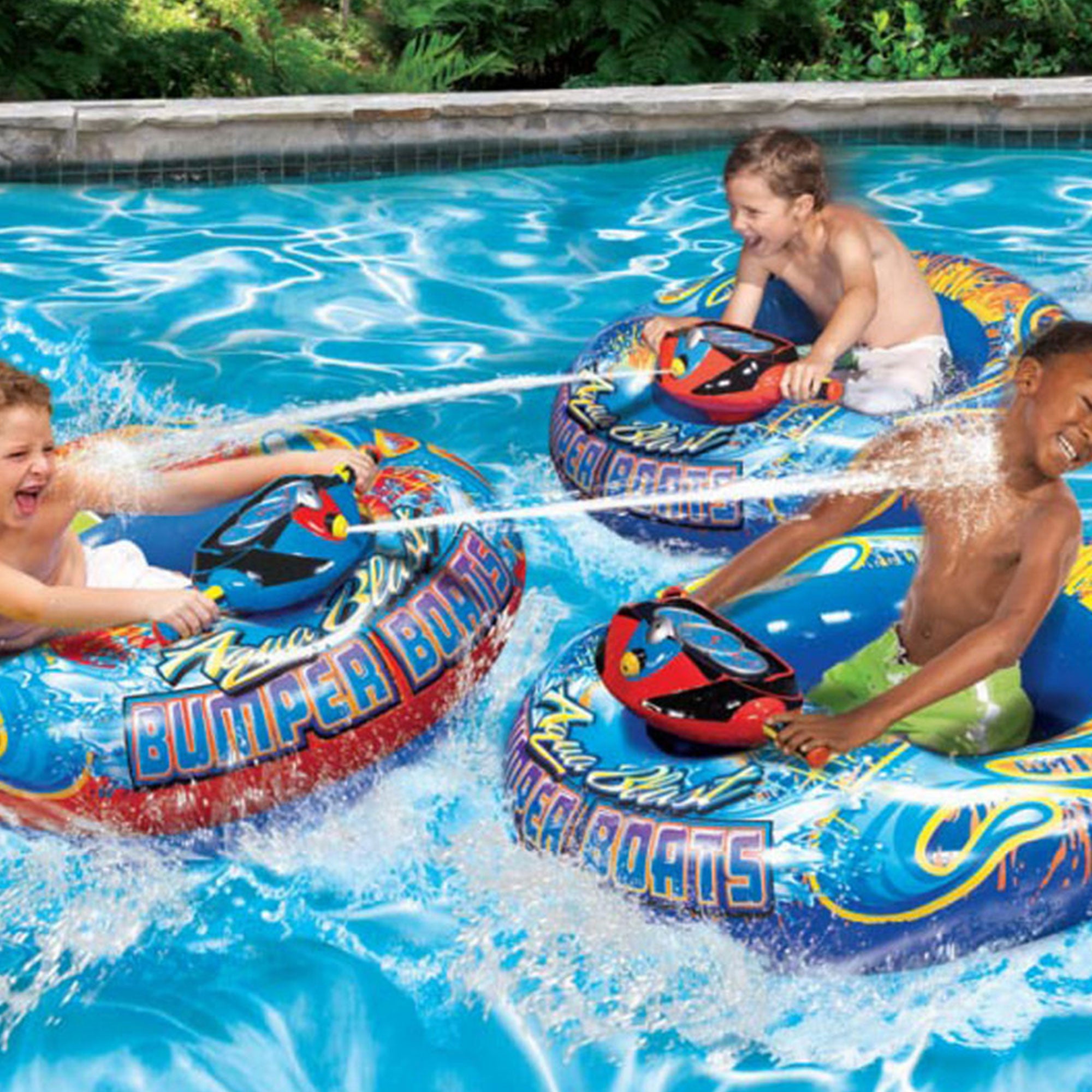 Banzai Aqua Blast Motorized Bumper Boat Inflatable Pool Float Water Toy, Red