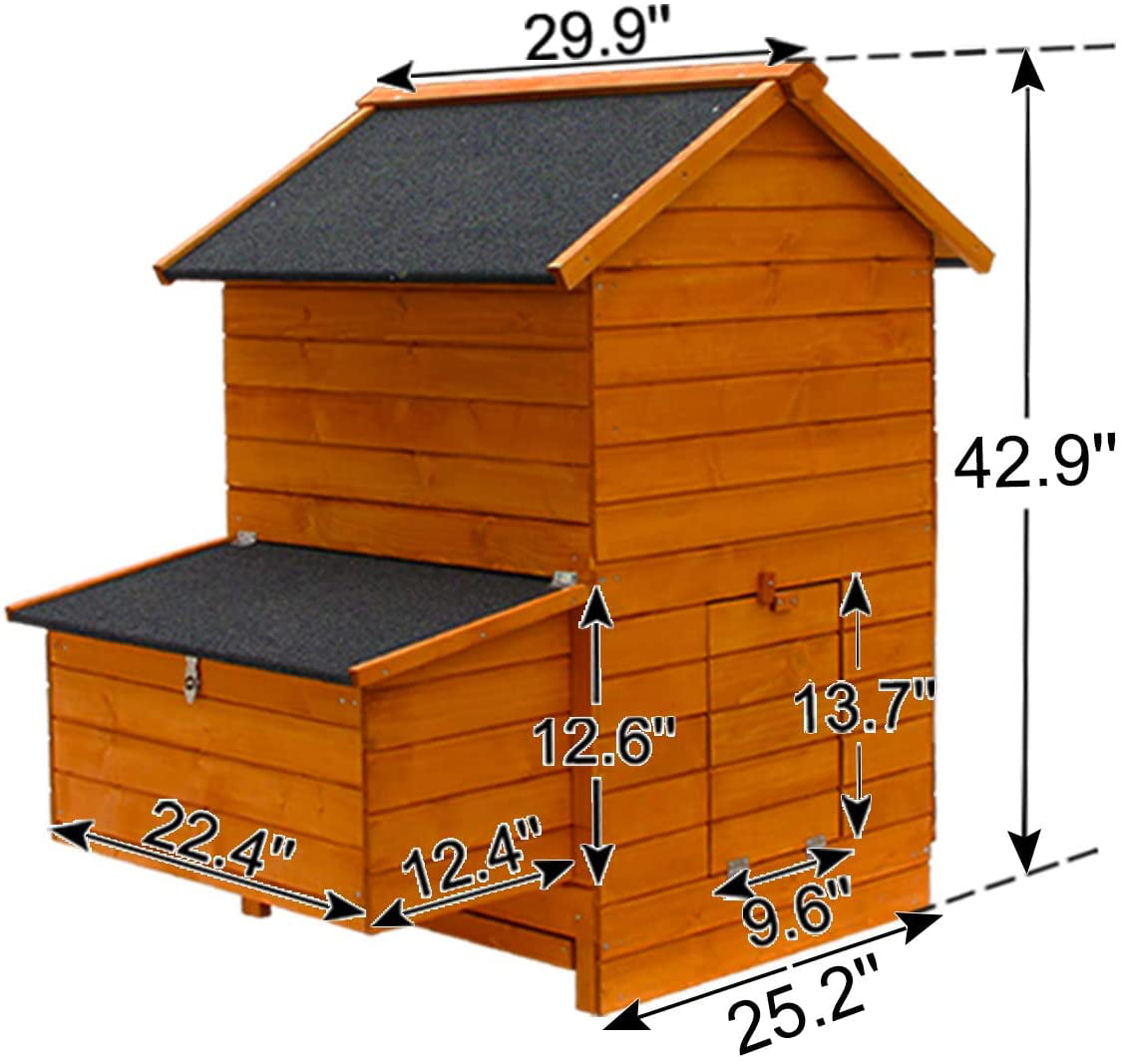 Kinbor Wooden Chicken Coop Outdoor Large Hen House w/Nesting Box Poultry Cage Rabbit Hutch w/Removable Tray and Ramp-Main House