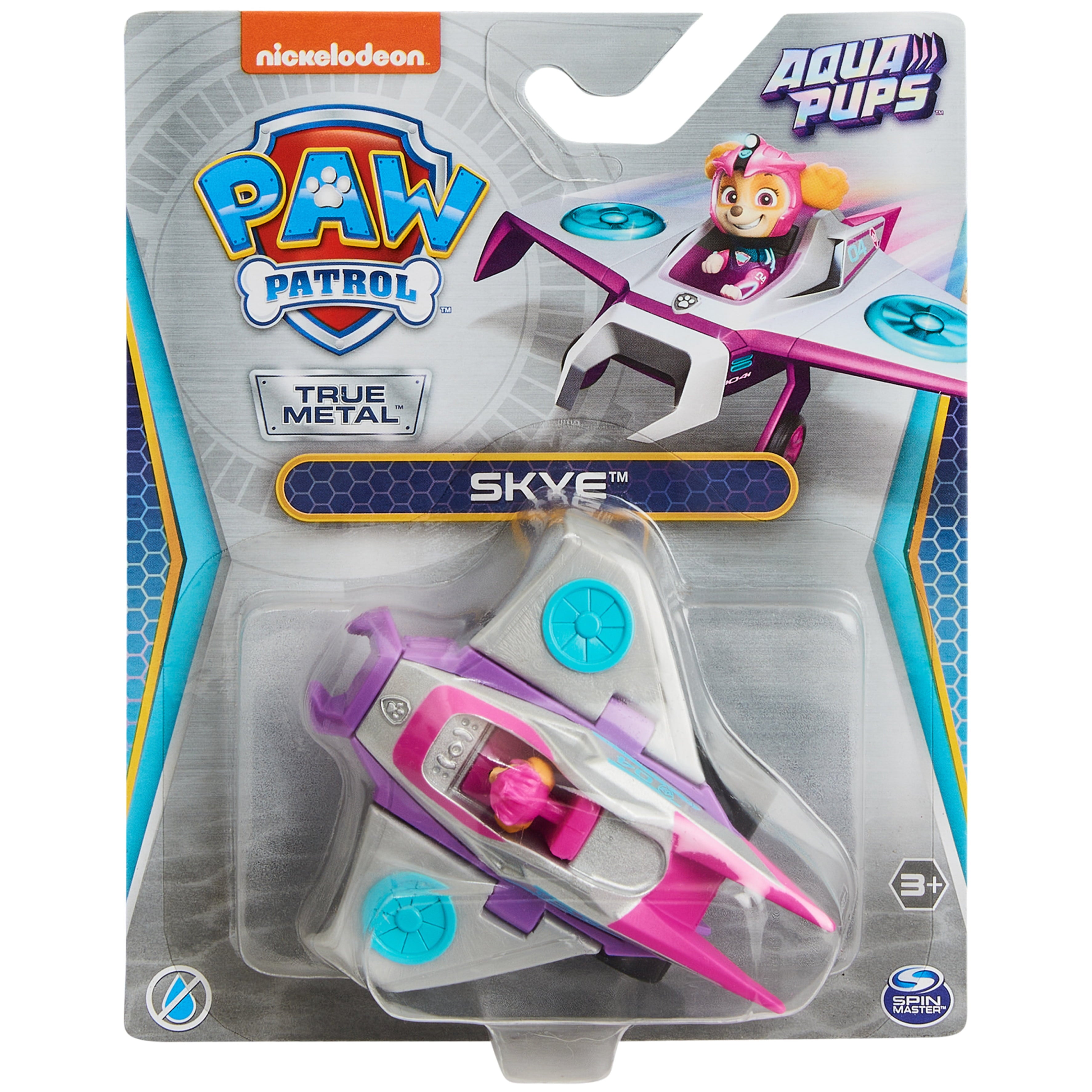 PAW Patrol Aqua Pups， True Metal Skye 1:55 scale Die-Cast Toy Car for Ages 3 and up
