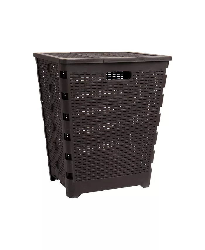 Mind Reader Basket Collection， Foldable Laundry Hamper， 61 Liter 15Kg 33Lbs Capacity， Attached Hinged Lid