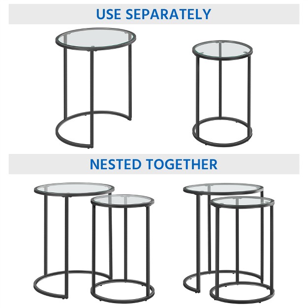 Yaheetech Round Nesting End Table Set With Metal Frame And Glass Top For Living Room
