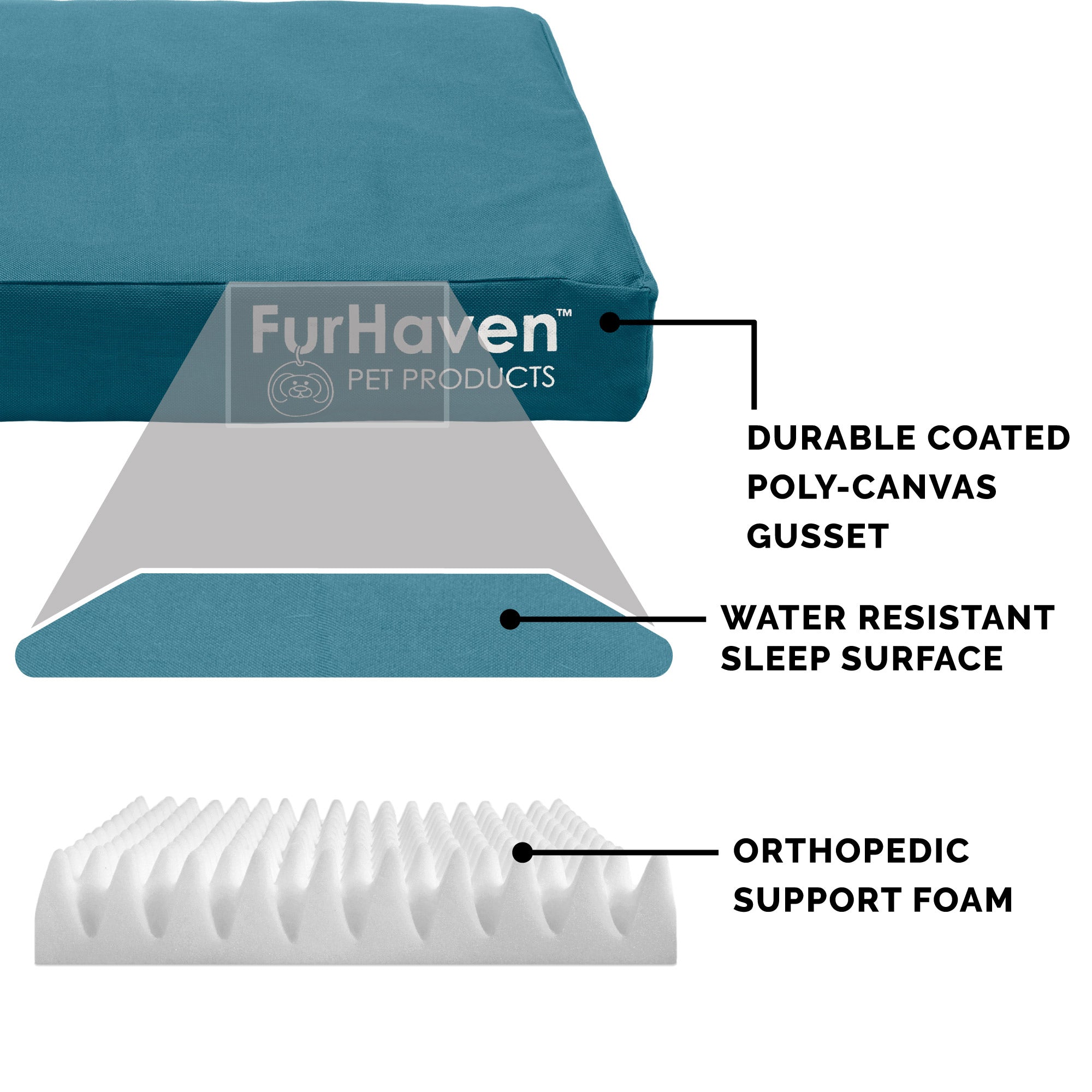 FurHaven | Deluxe Convolute Orthopedic Oxford Indoor/Outdoor Water-Resistant Pet Bed for Dogs and Cats， Deep Lagoon， Medium