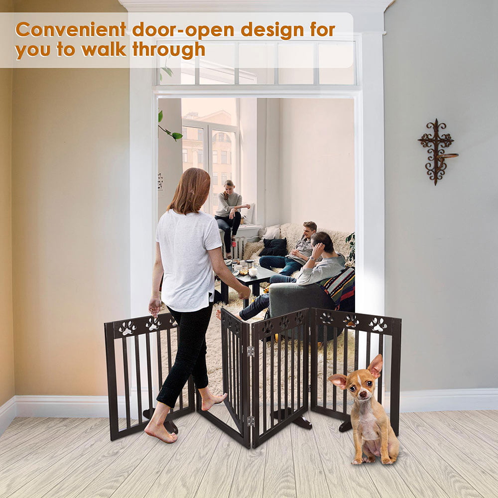 Yescom 3 Panel/4 Panel Foldable Pet Dog Gate Wooden Fence Playpen Baby Safety Gate Barrier Door for House Doorway Stairs