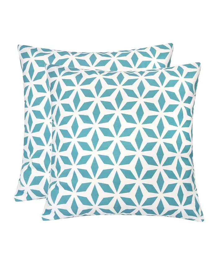 Homey Cozy Outdoor Pillow， Aqua Crystal Grid - Set of 2