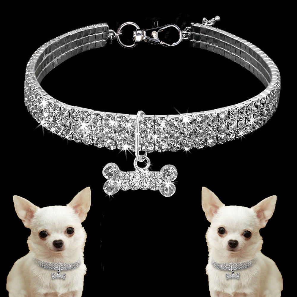 drunkilk Dog Collar with Rhinestones Cute Mini Pet Dog Bling Rhinestone Chocker Collars Fancy Dog Necklace Perfect for Pet Show and Daily Walking Necklace for Small Dog Girl Rhinestone Bling Collars