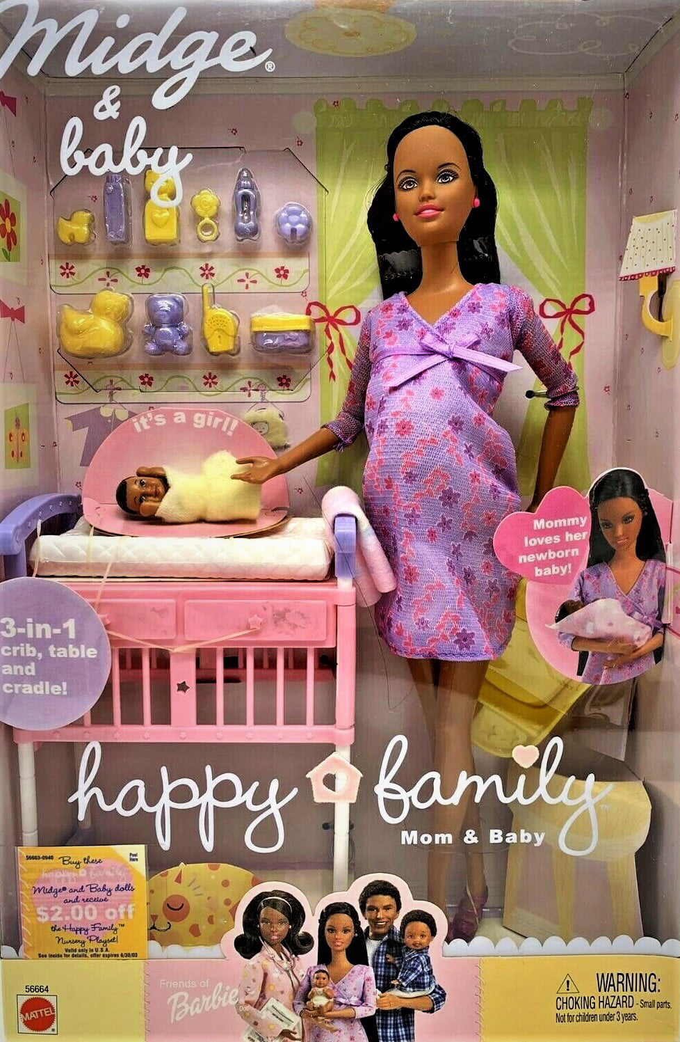 Barbie Happy Family Midge Mom & Baby Dolls African American 2002 Mattel 56664