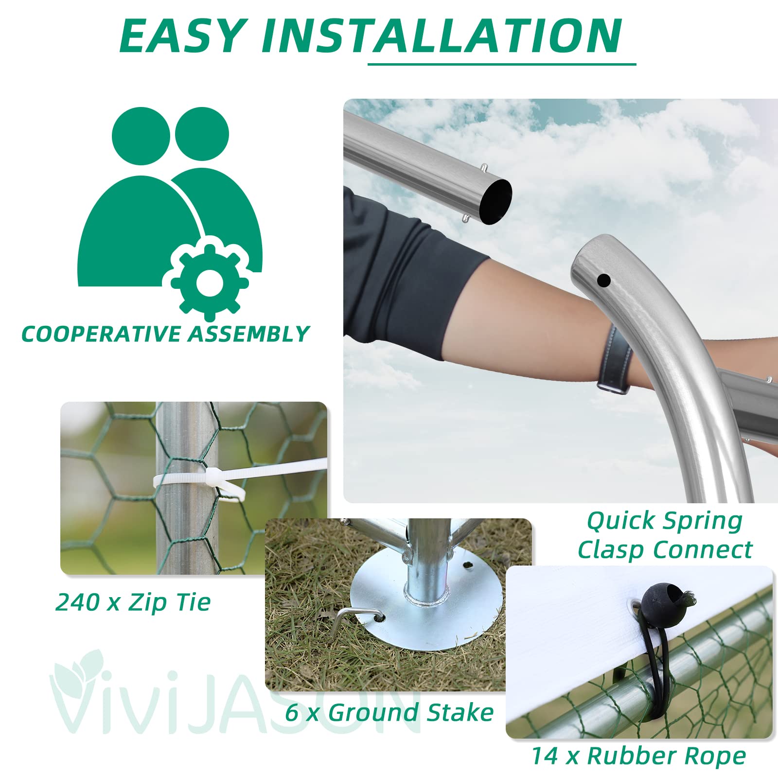 VIVIJASON Large Metal Chicken Coop Outdoor Walk-in Poultry Cage Hen Run House Rabbits Habitat Cages Spire Shaped Coop with Waterproof and Anti-UV Cover for Yard Farm (6.36' L x 9.64' W x 6.36' H)