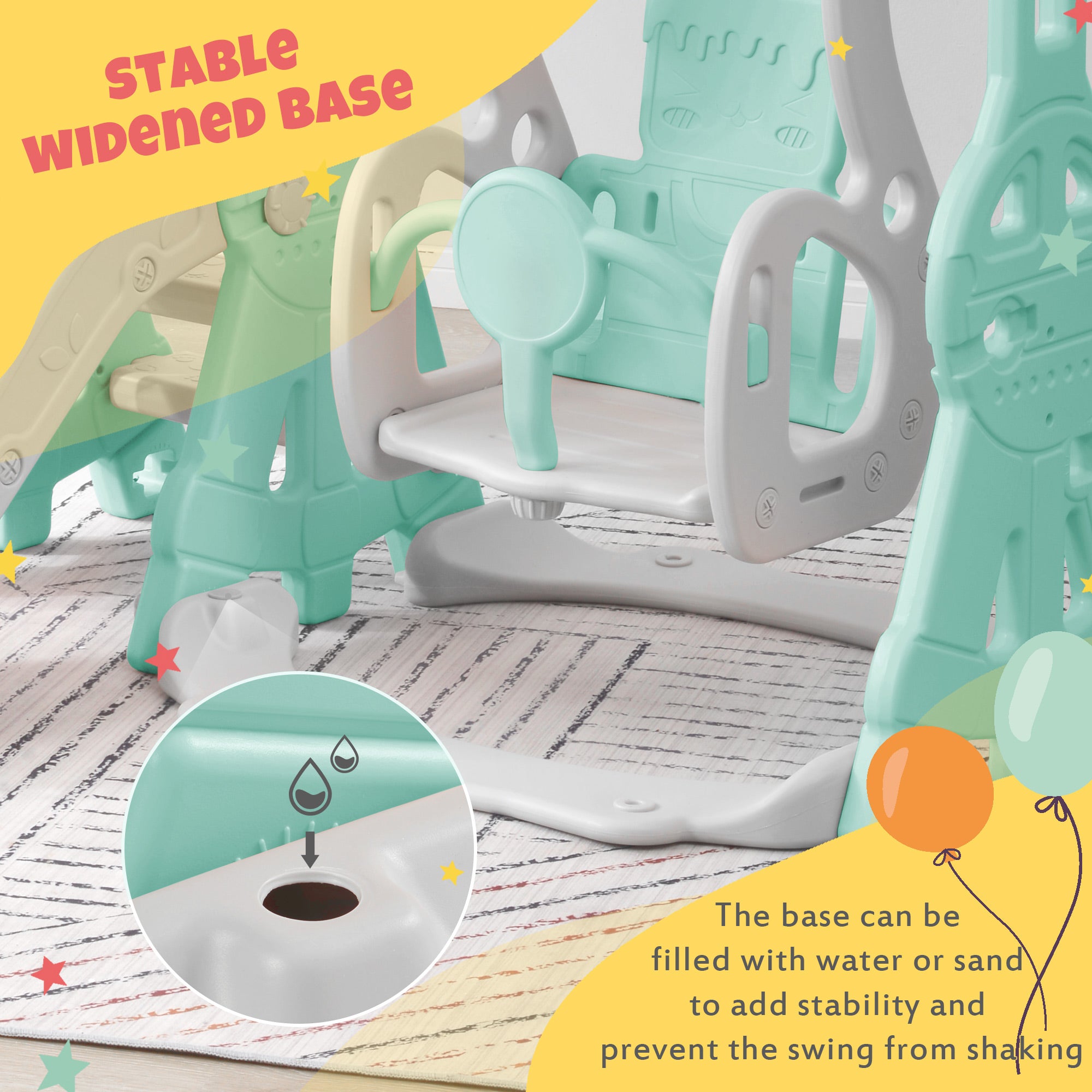 HDJ 3 In 1 Kids Slide and Climber Set with Basketball Hoop，Toddler Slide   Playset for Kids，Indoor Outdoor，Green