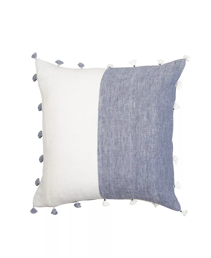 Anaya Home Chambray Blue Tassels Linen Down Alternative Throw Pillow