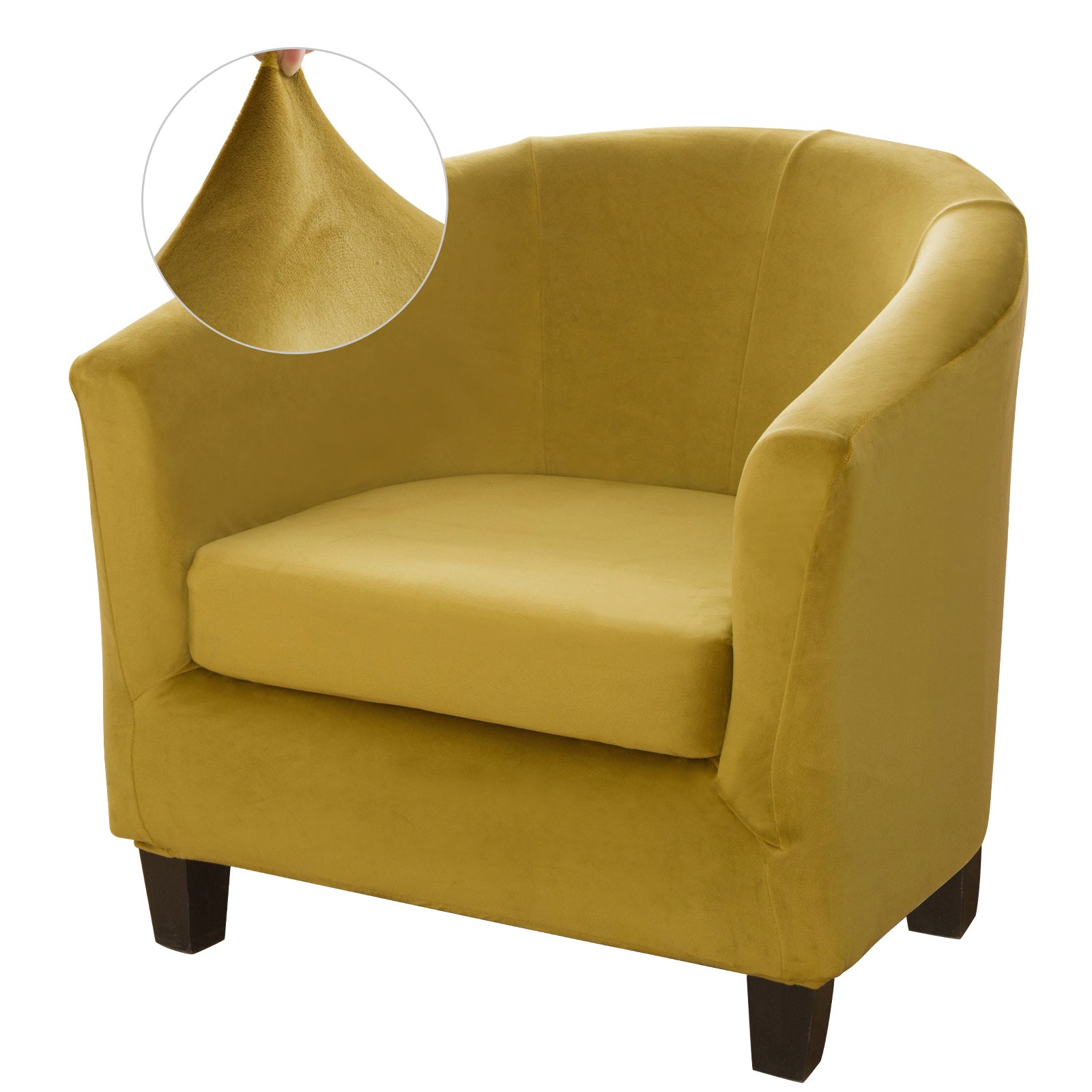 SHANNA Velvet Tub Chair Covers, 2 Pieces Stretch Modern Armchair Slipcovers Non Slip Sofa Couch Slipcover for Club Bar Counter Living Room Reception,With Separate Cushion Cover, Yellow 1 Pack