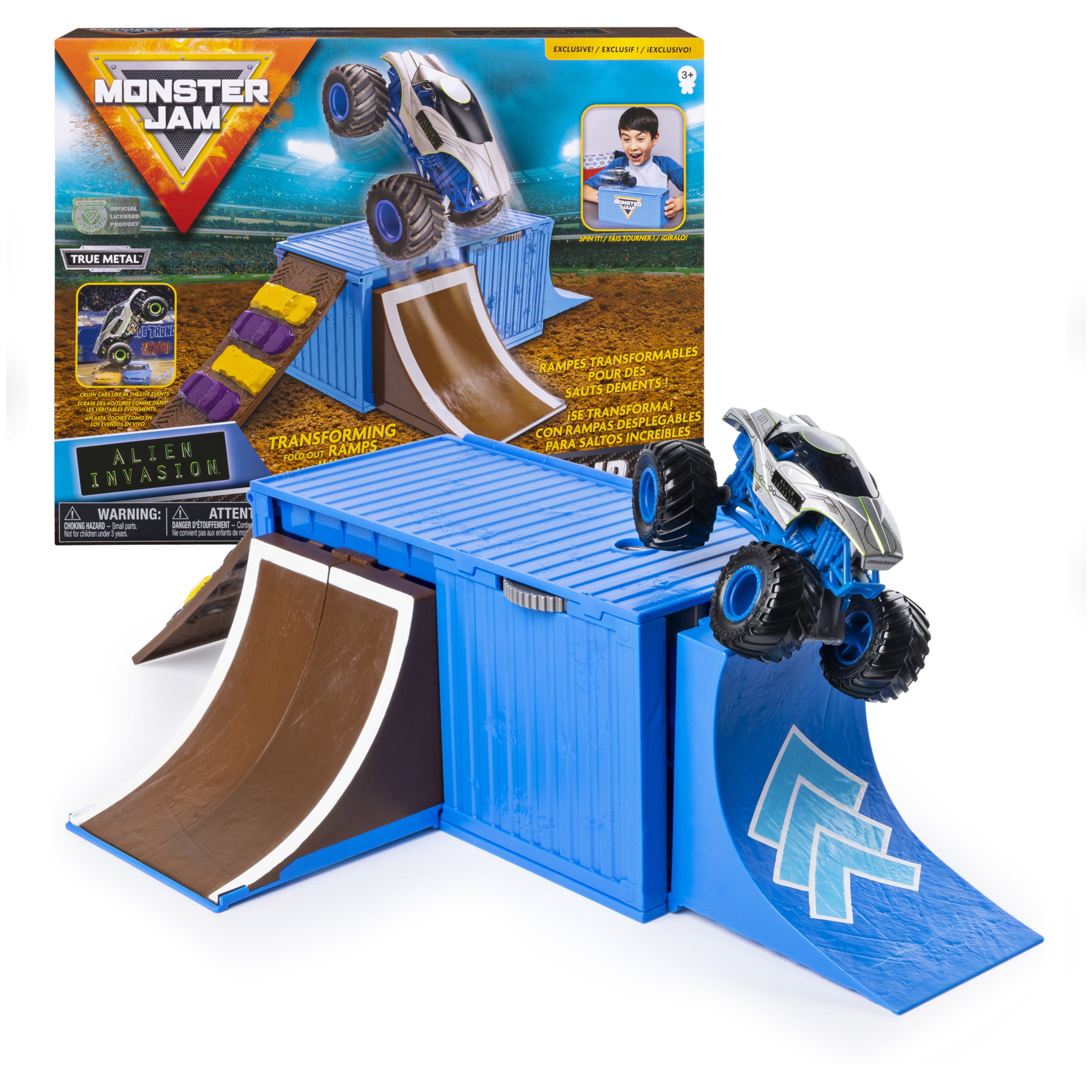 Monster Jam， Ship It and Flip It Transforming Playset with Exclusive 1:64 Scale Die-Cast Monster Jam Truck