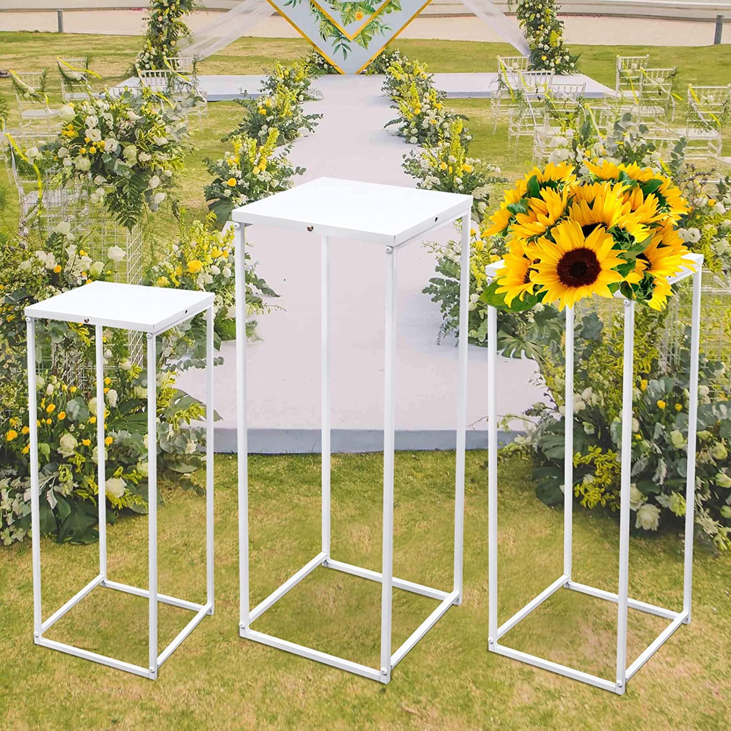 Flkoendmall 3Pcs Plant Stand Flower Pot Holder Rack Metal Display Shelf White