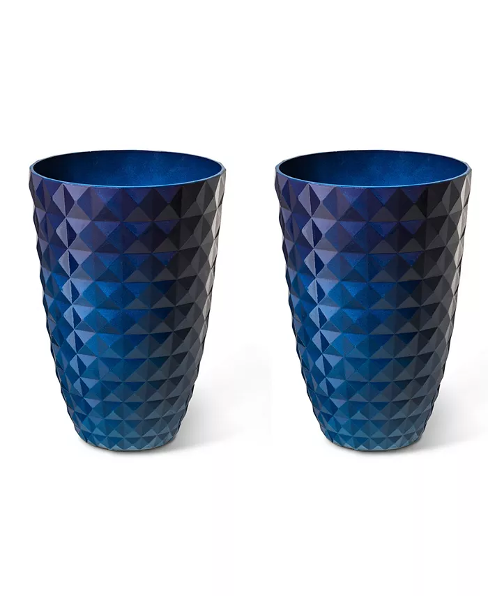 Glitzhome Oversized Faux Ceramic Textured Tall Pot Planter， Set of 2