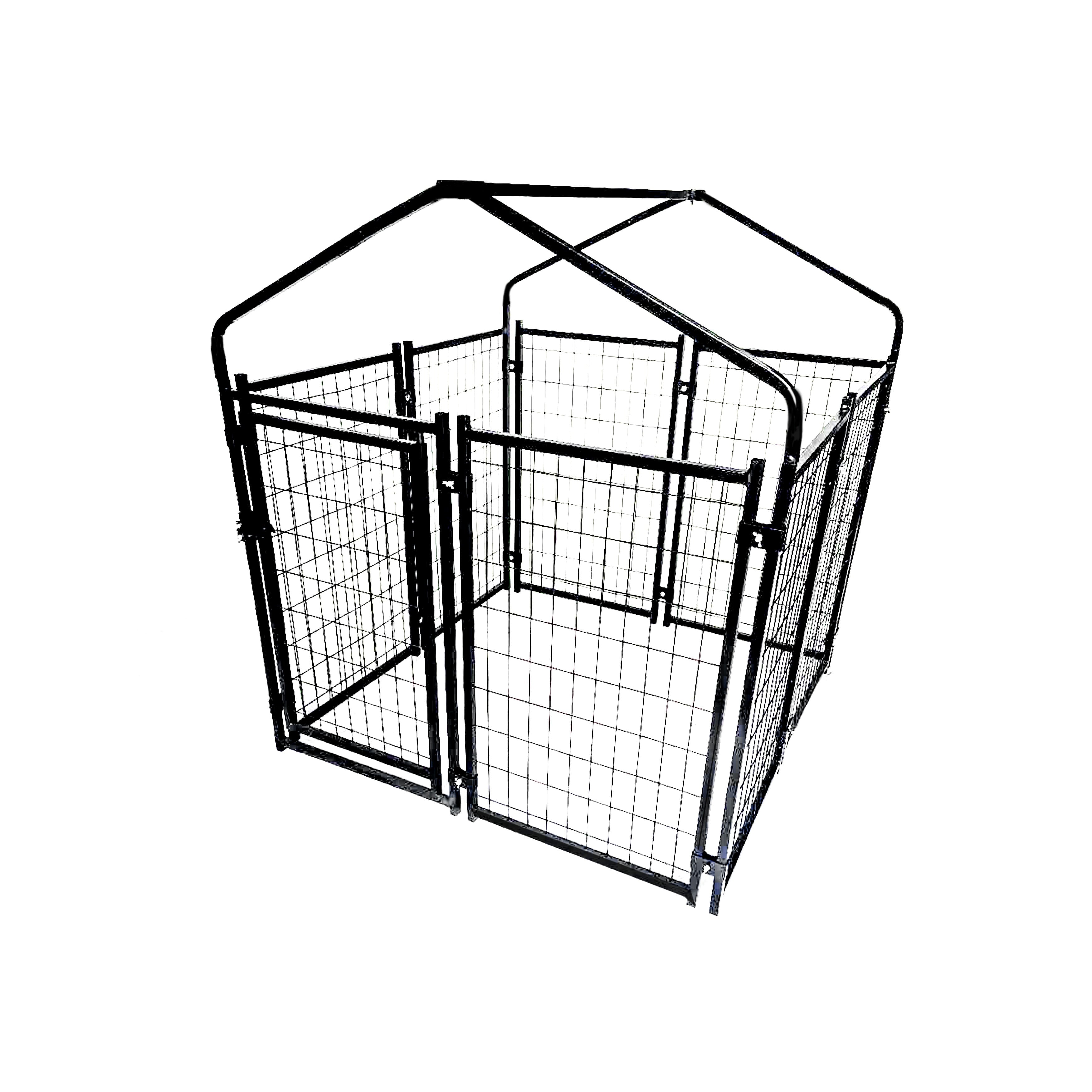 ALEKO DK4X4X4RF Expandable Heavy Duty Dog Kennel and Playpen Kit with Roof and Rain Cover - 4 x 4 x 4.5 Feet - Black