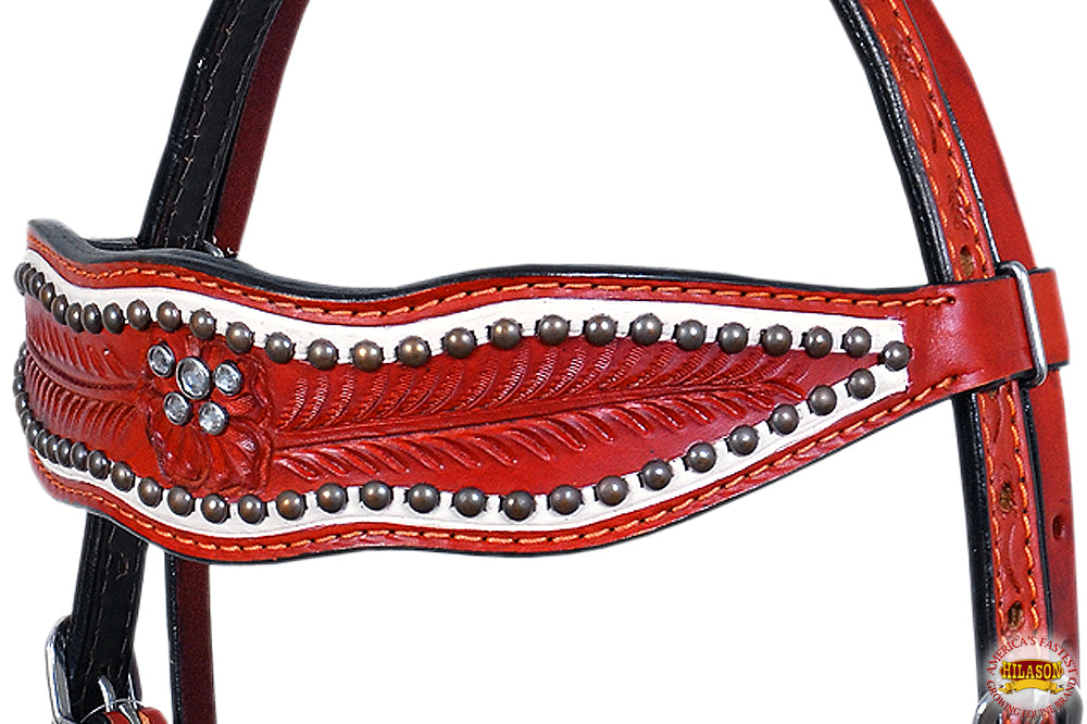 58BH Western Horse Headstall Tack Bridle American Leather Off White Hilason