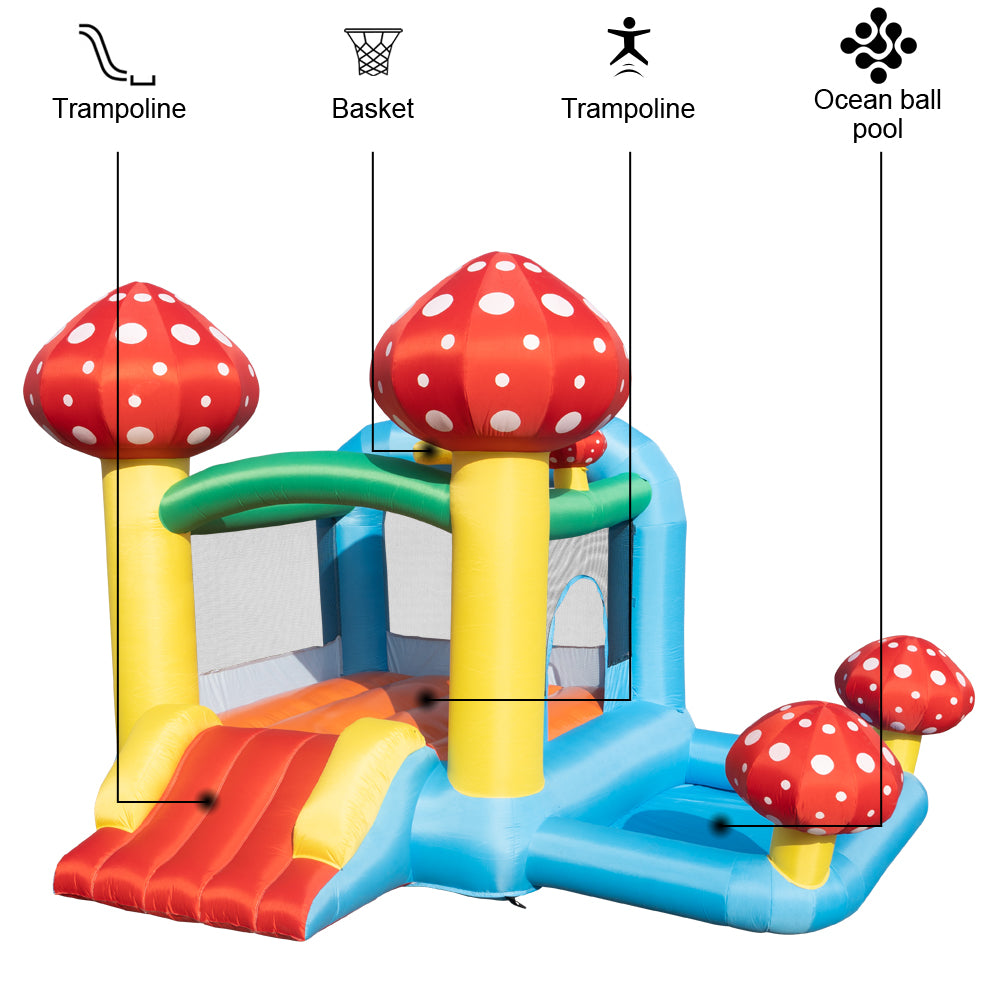 Kids Inflatable Water Slide， Inflatable Jumping Castle with Mini Swimming Pool and Slide， include Blower， Slide Bouncer Water Pool， Mushroom Pattern