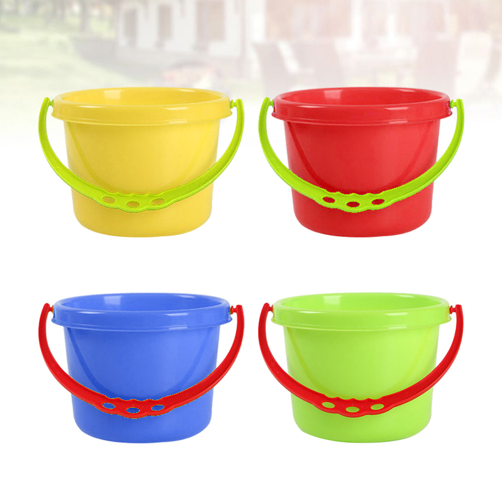 NICEXMAS 4 Pcs Kids Plastic Bucket Mini Bucket Toy Mini Water Toy Bucket Kindergarten Bucket Toy for Beach Fun (Blue, Red, Yellow, Green Style)