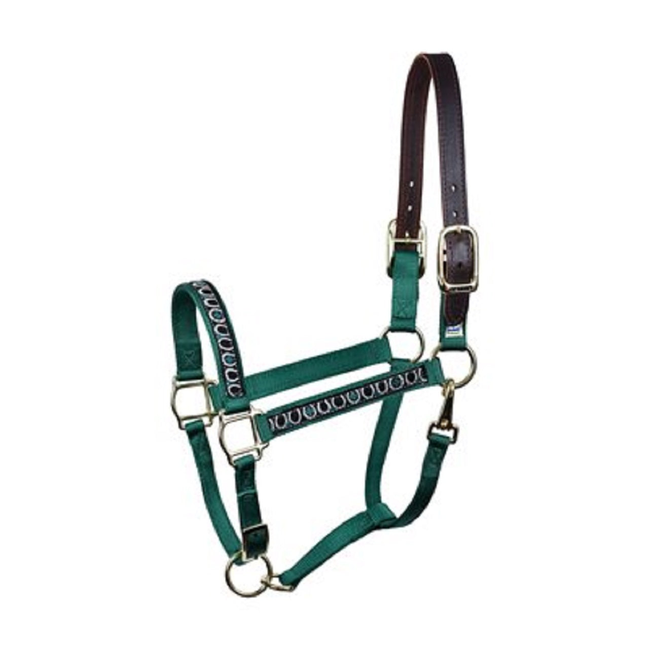 Perri's Ribbon Safety Halter (Hunter Green/Horseshoe， Cob)