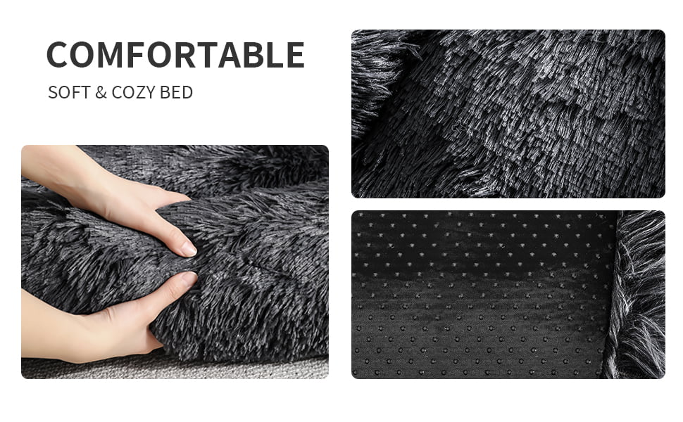 Rectangle Plush Dog Bed Cat Beds for Small Dogs，Washable Medium Pet Beds Medium（26x22x7in，Under 25 lbs）， Lightgrey