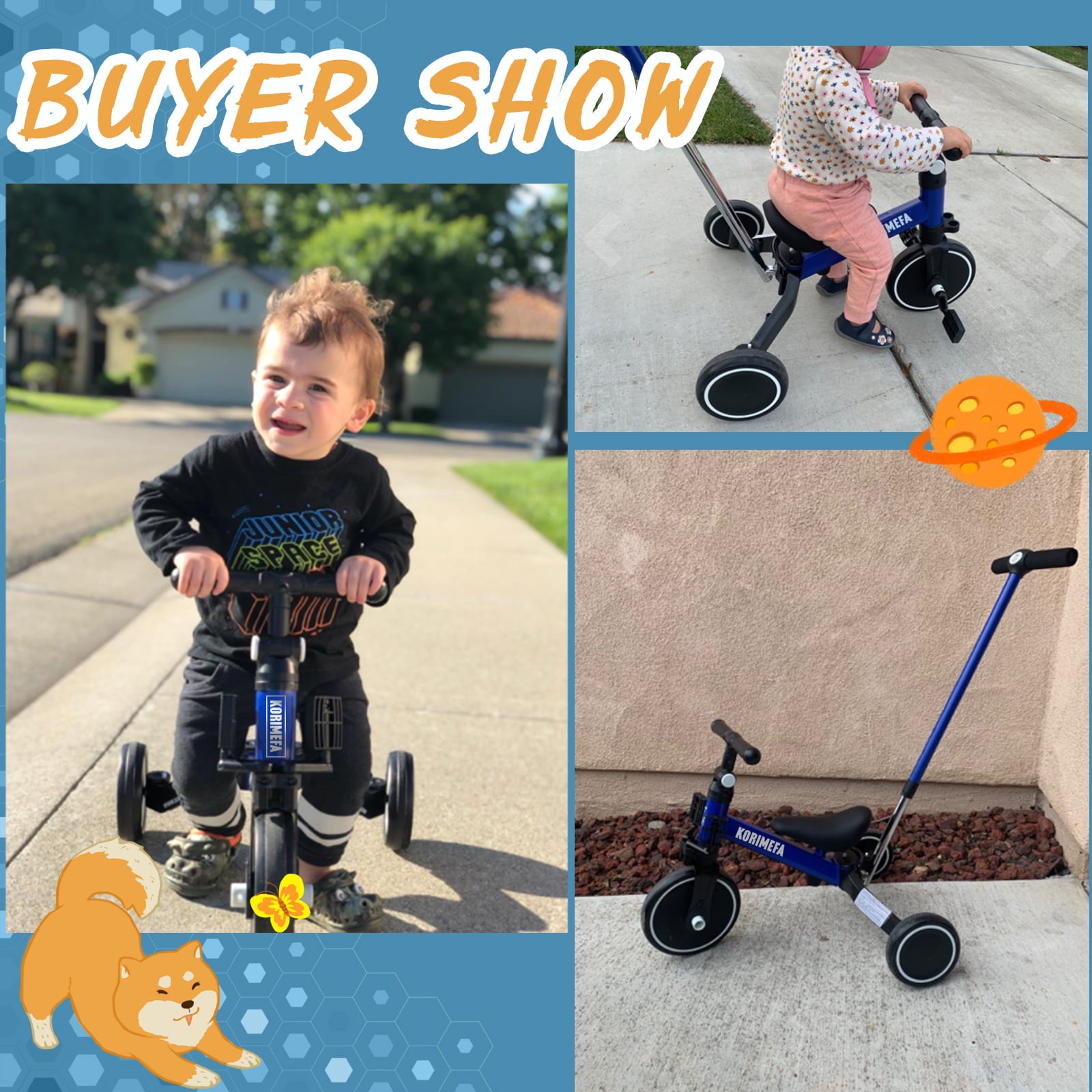 KORIMEFA Kids Tricycle with Push Handle， Kids Push Trike for Boys Girls Toddler Bike， First Birthday Gift