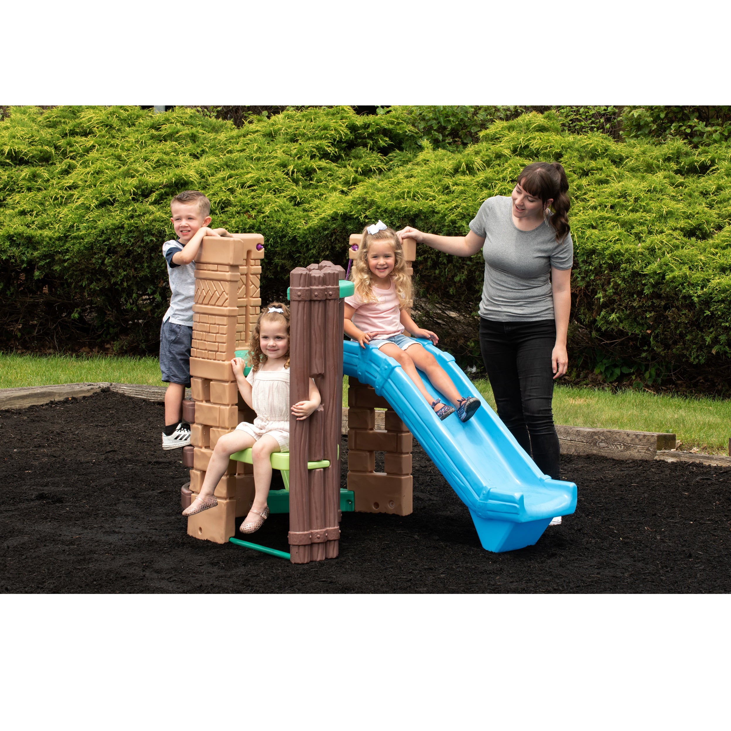 Little Tikes 2-in-1 Castle Playground Climber and Slide with Ladder and Plank， Fits Up to 3 Kids， Indoor and Outdoor Backyard Playground Set， Multicolor- For Toddlers Boys Girls Ages 3 4 5+