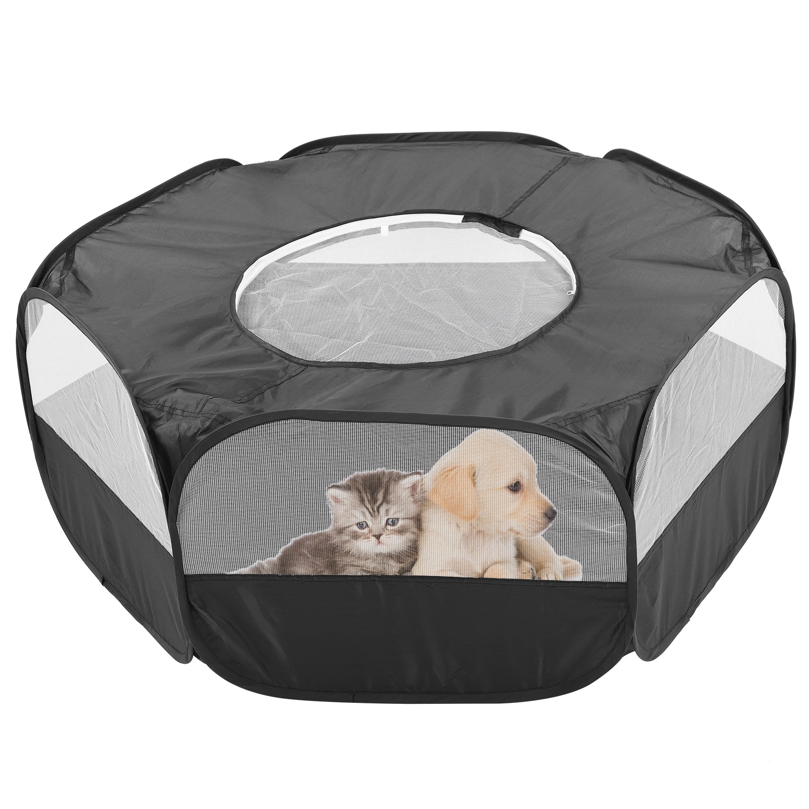 Small Pet Fence， Indoor Breathable Mesh Foldable Small Animal Game Fence， Animal Pet Cage Tent Hamster For Pet Tent Small Pet Fence With Cover And Side Cloth-Black