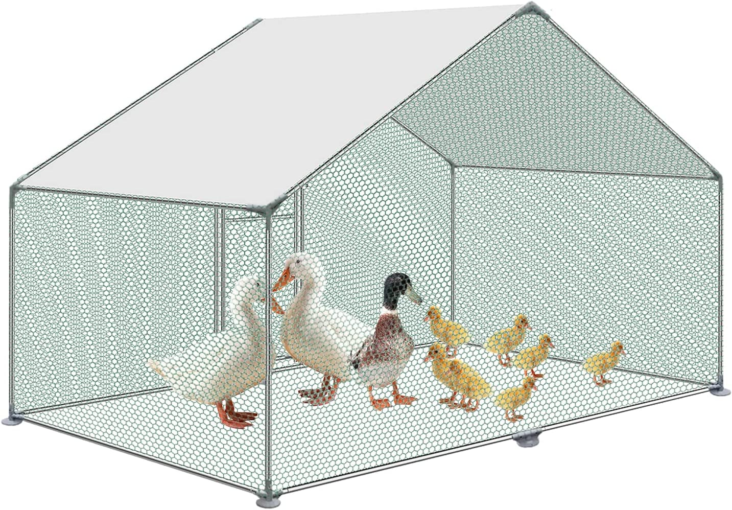 HENGMEI Large Metal Chicken Run Coop Chicken House 3x2x2m with PE Roof for Poultry， Rabbits， Rabbits， Chickens