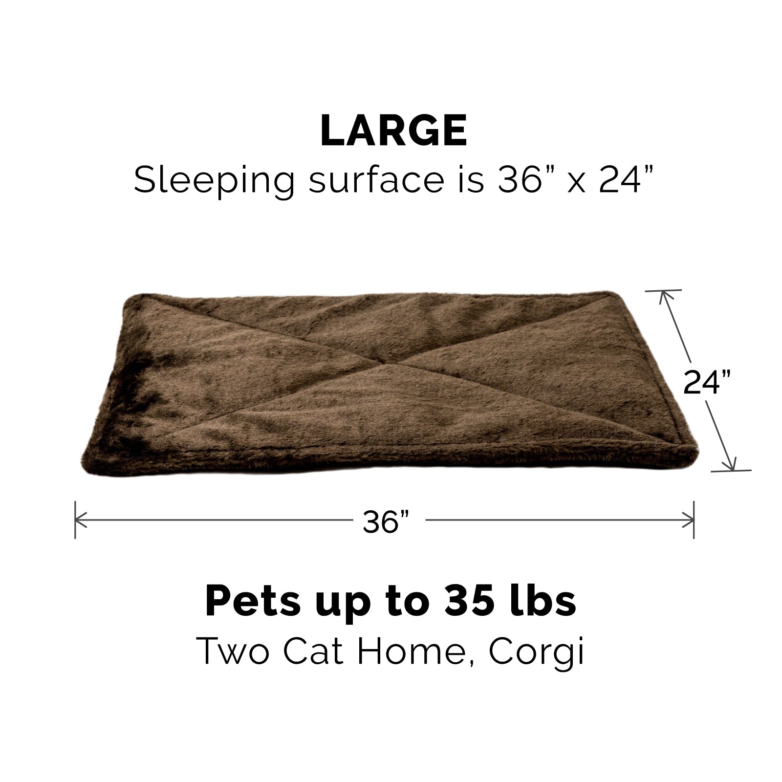 FurHaven Pet Heating Pad | ThermaNAP Faux Fur Self-Warming Pet Bed Mat， Espresso， Large