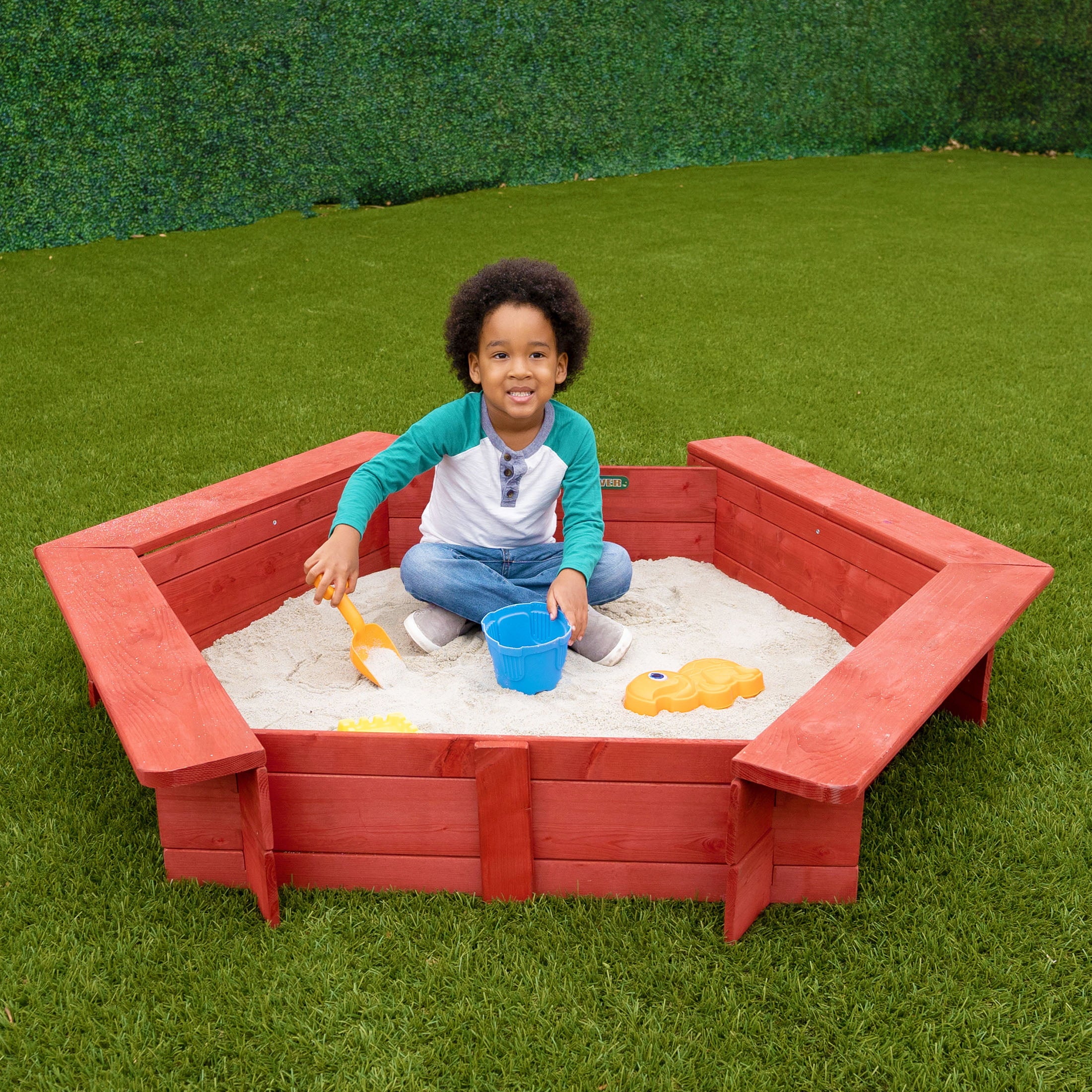 Sportspower 4.9’ x 4.2’ Hexagon Sandbox with Cover and Ground Liner
