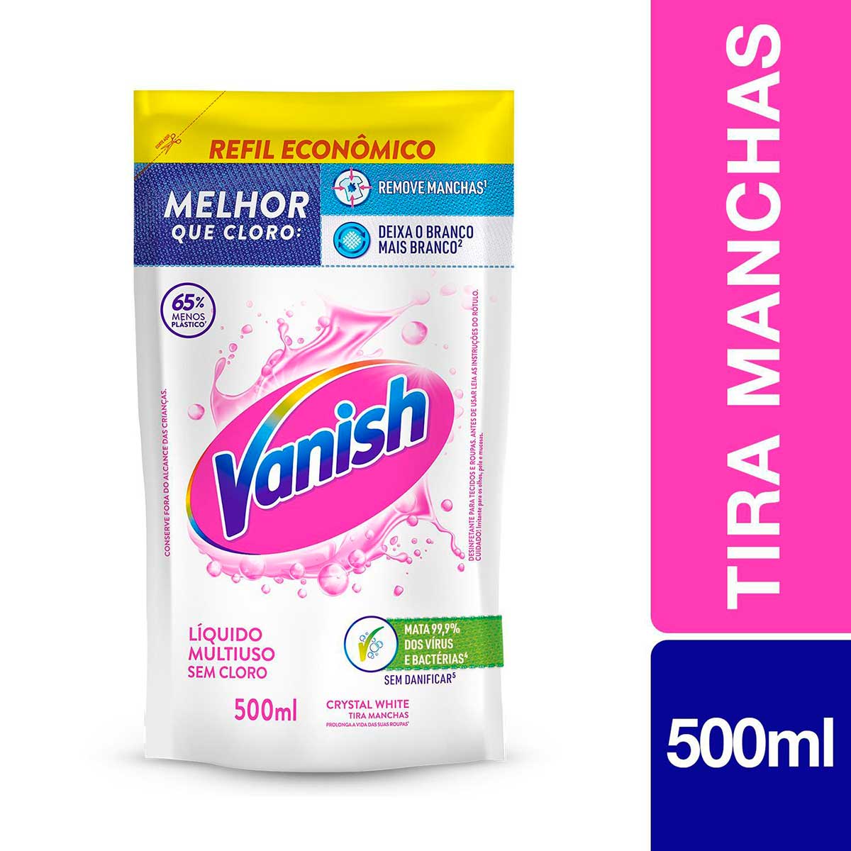 Tira Manchas Vanish Liquido Crystal White para roupas brancas Refil Economico 500ml